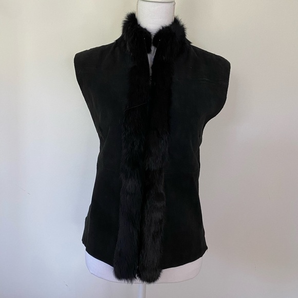 Fredini Black Suede and Rabbit Fur Zip up Vest - Picture 6 of 6